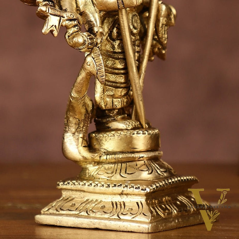 Brass Lord Shanmugar Murugan Kartikeya Standing with Peacock Idol | 6 Inch