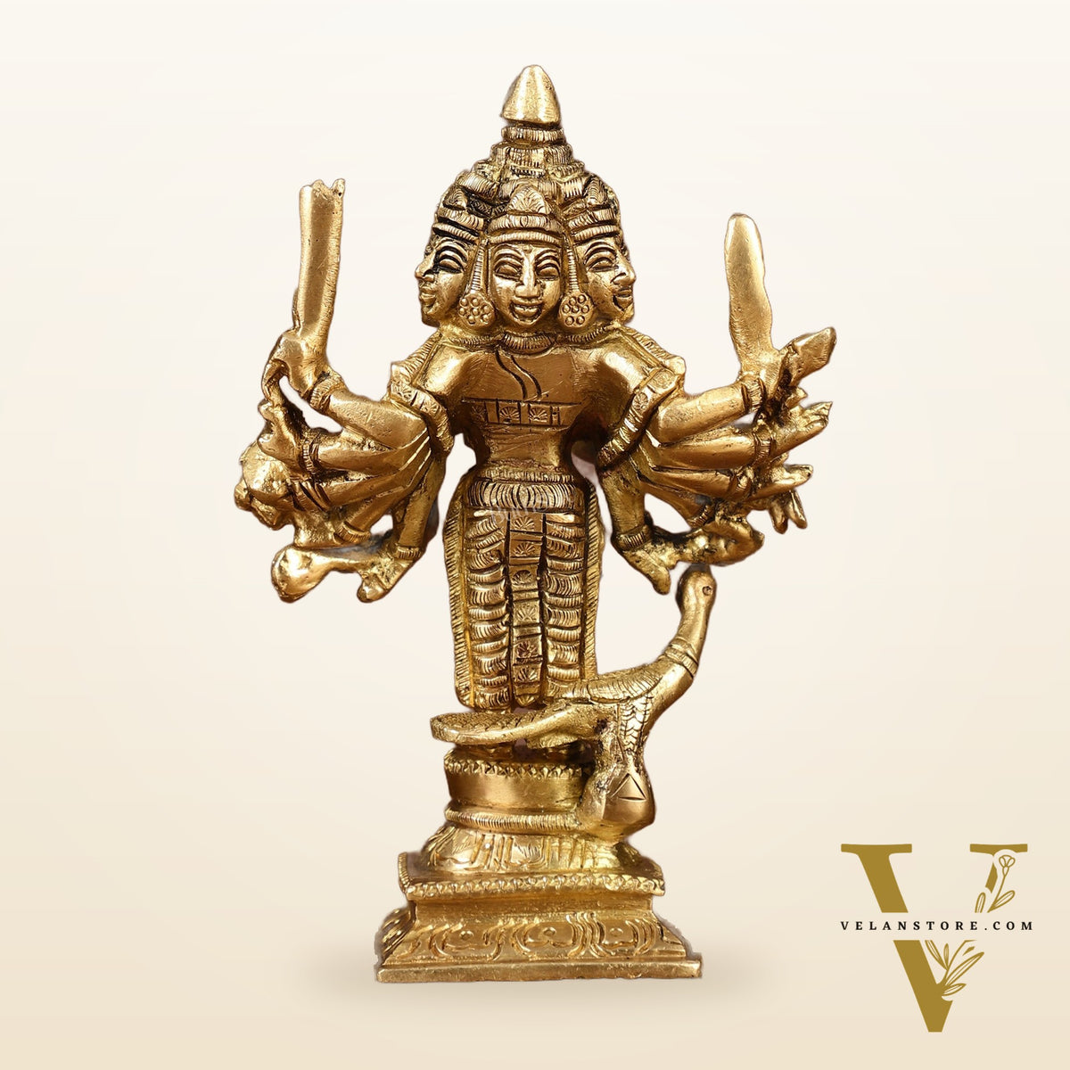 Brass Lord Shanmugar Murugan Kartikeya Standing with Peacock Idol | 6 Inch