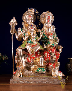 Brass Lord Shiv parivar Family Statue - Meenakari | 18" Height