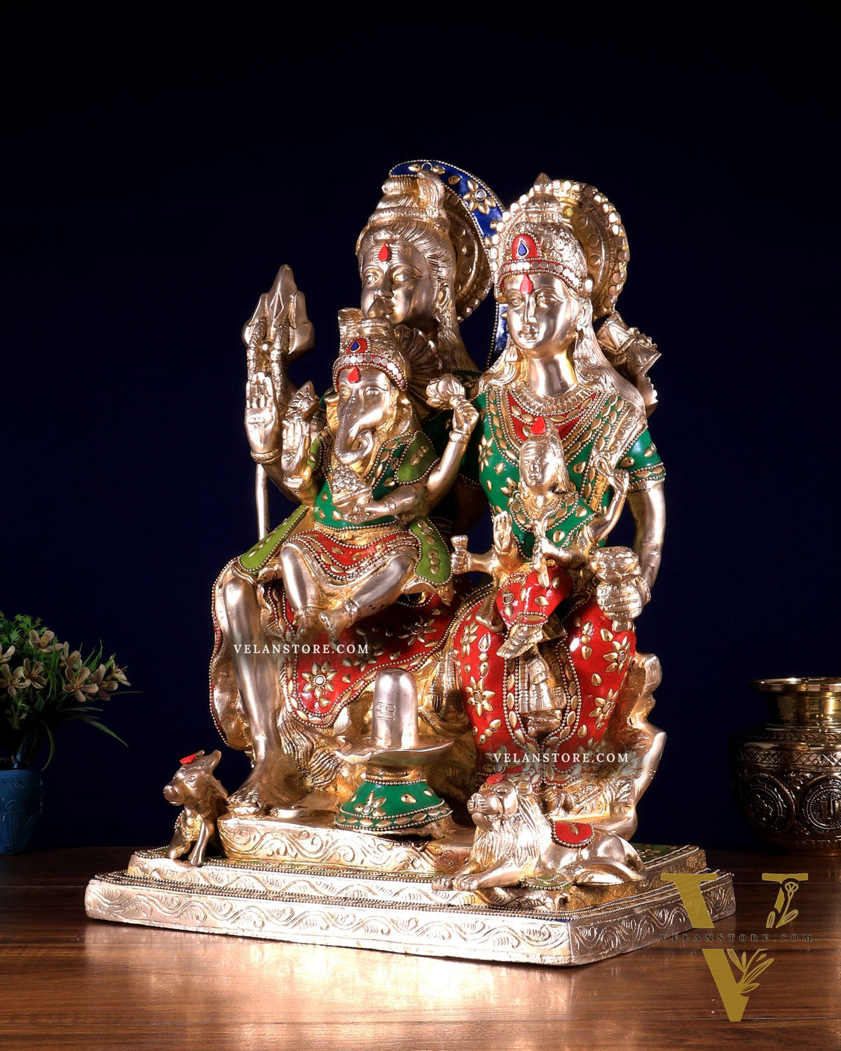 Brass Lord Shiv parivar Family Statue - Meenakari | 18" Height
