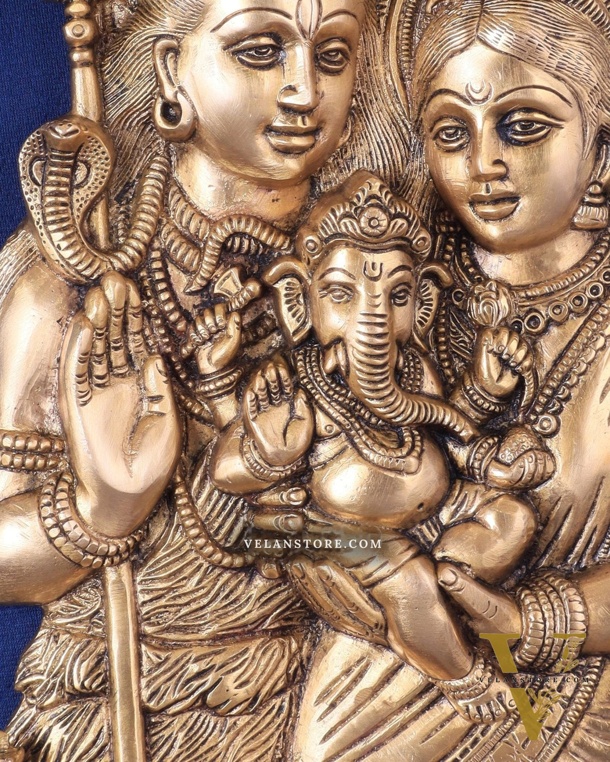 Brass Lord Shiva and Goddess Parvati with Baby Ganesha Wall Hanging – Auspicious 11.5"