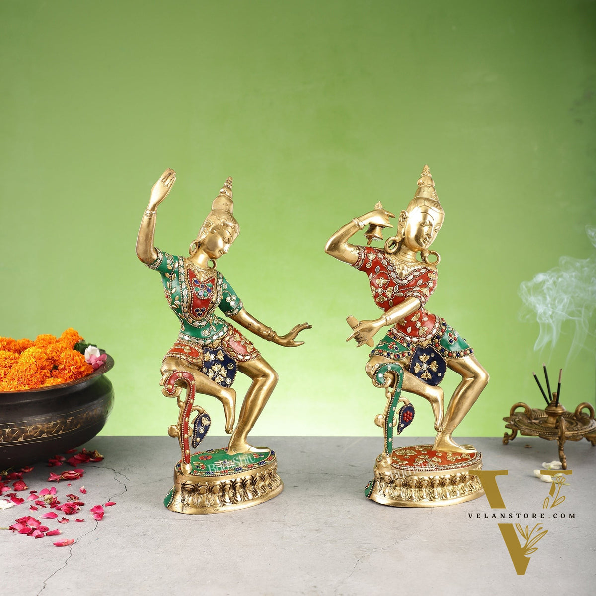 Brass Lord Shiva and Parvati Dancing Idols 15 inch