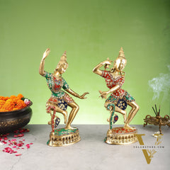 Brass Lord Shiva and Parvati Dancing Idols 15 inch