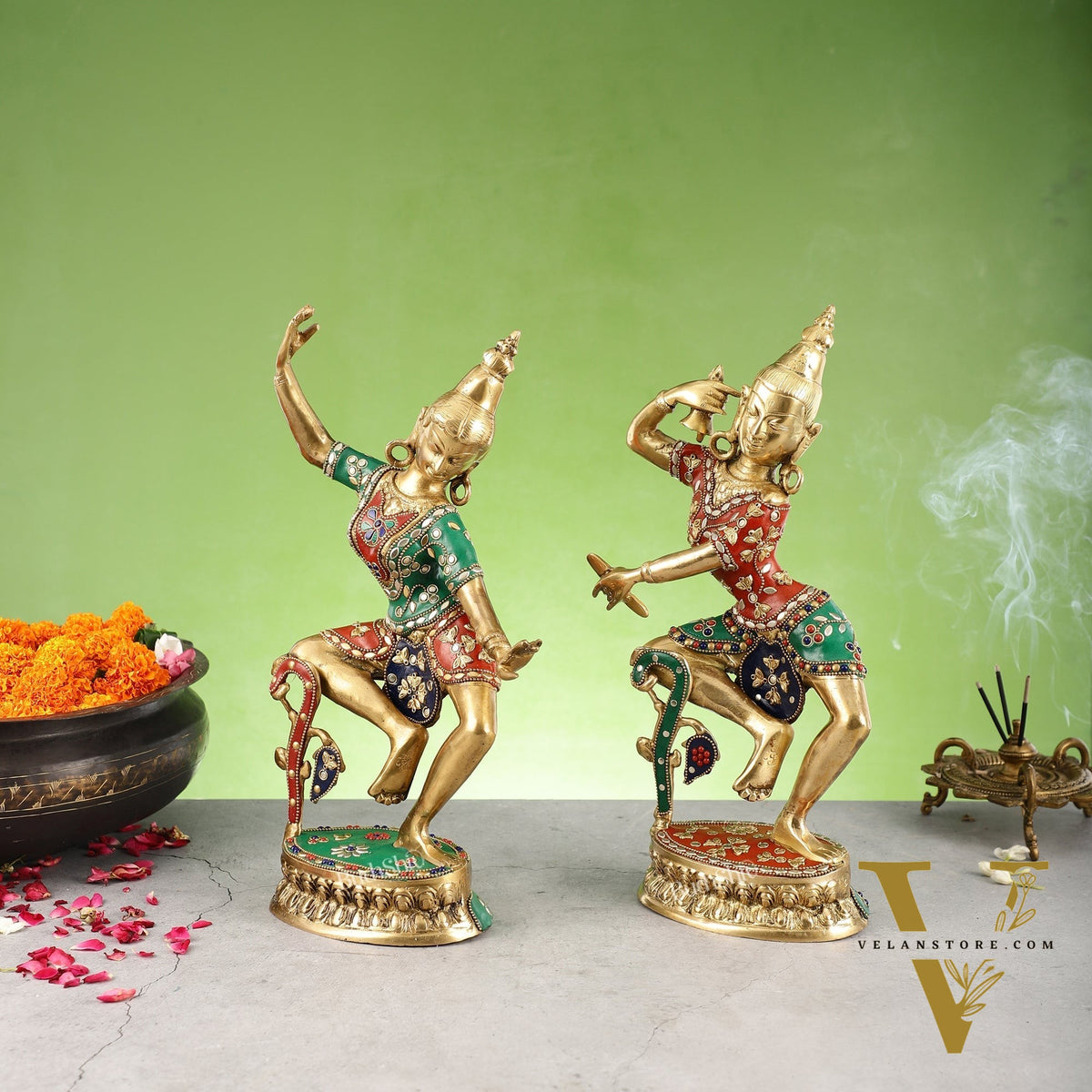 Brass Lord Shiva and Parvati Dancing Idols 15 inch