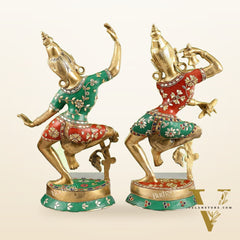 Brass Lord Shiva and Parvati Dancing Idols 15 inch