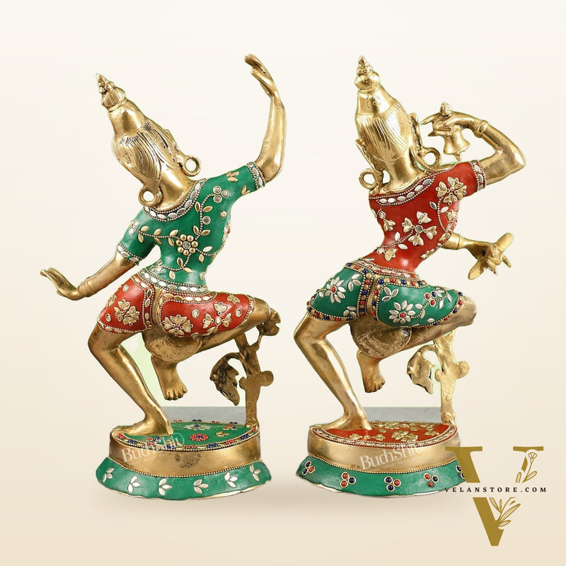 Brass Lord Shiva and Parvati Dancing Idols 15 inch