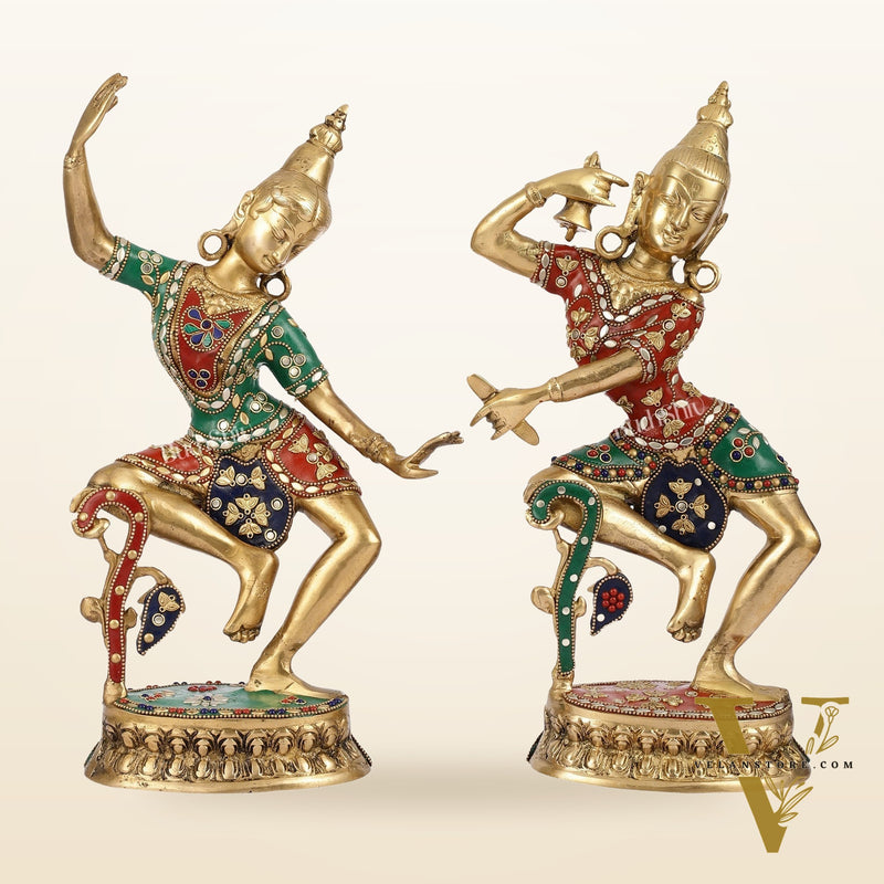 Brass Lord Shiva and Parvati Dancing Idols 15 inch