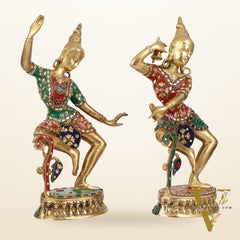 Brass Lord Shiva and Parvati Dancing Idols 15 inch
