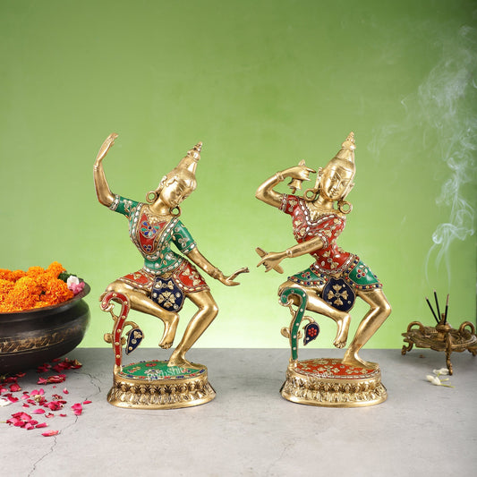 Brass Lord Shiva and Parvati Dancing Idols 15 inch