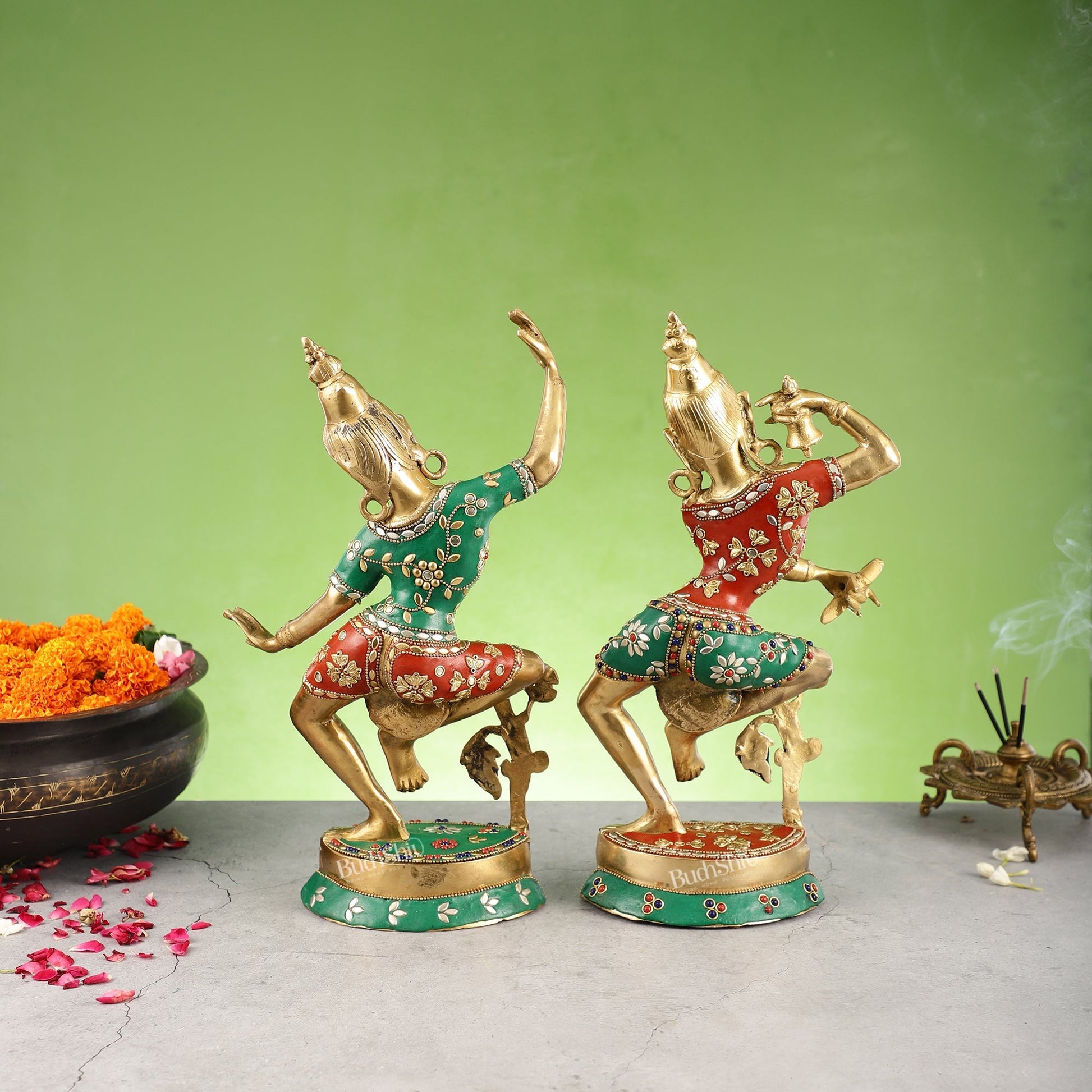 Brass Lord Shiva and Parvati Dancing Idols 15 inch