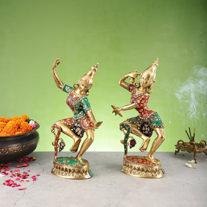 Brass Lord Shiva and Parvati Dancing Idols 15 inch