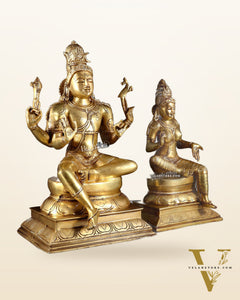 Brass Lord Shiva and Parvati Seated Idols 14.5"