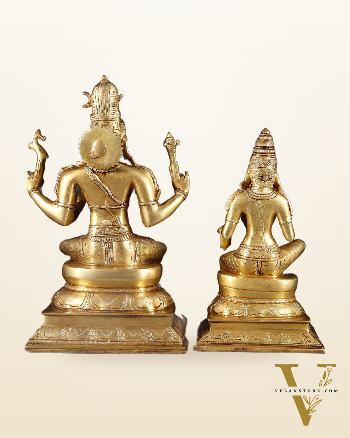 Brass Lord Shiva and Parvati Seated Idols 14.5"