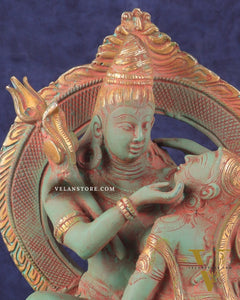Brass Lord Shiva and Parvati Statue | Antique Green Patina | 12.7"