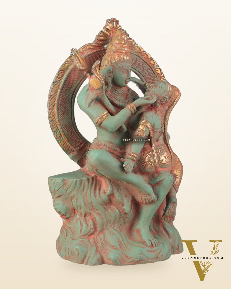 Brass Lord Shiva and Parvati Statue | Antique Green Patina | 12.7"