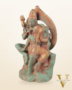 Brass Lord Shiva and Parvati Statue | Antique Green Patina | 12.7"