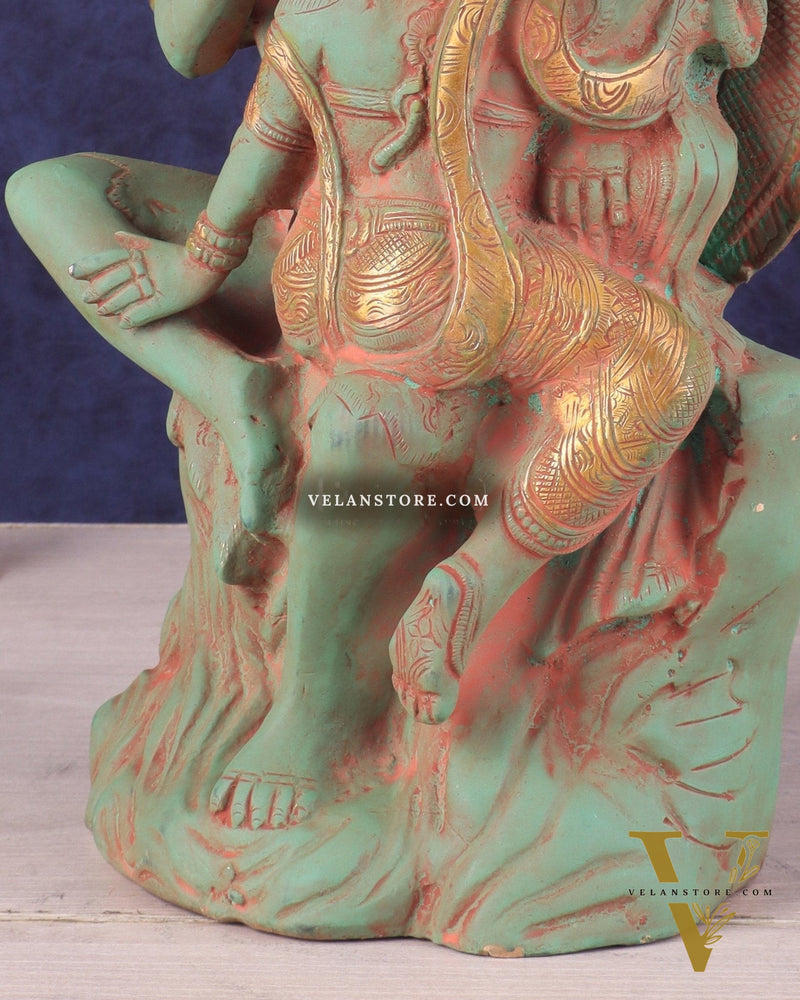 Brass Lord Shiva and Parvati Statue | Antique Green Patina | 12.7"