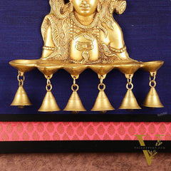 Brass Lord Shiva Diya on Wooden Frame with Premium Fabric | 19 Inch Wall Hanging