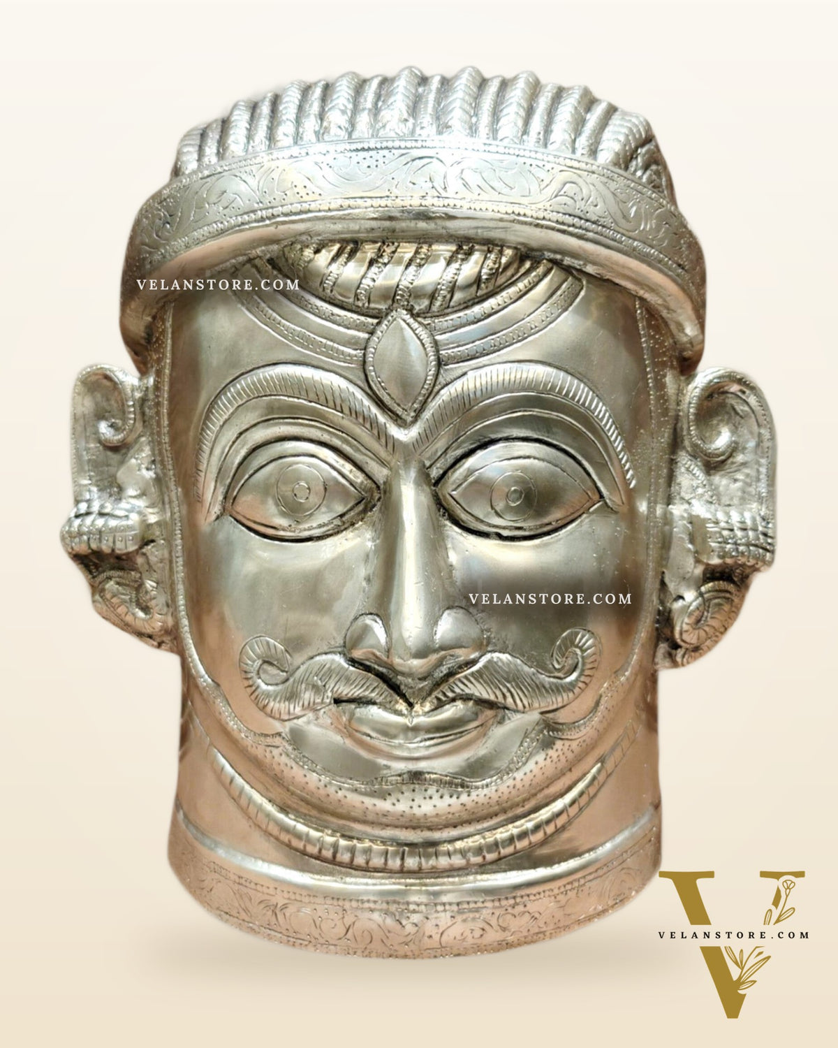 Brass Lord Shiva Face Mukhalingam – 11 inch silver plated