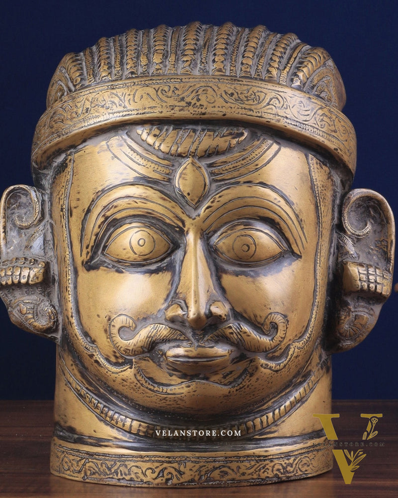 Brass Lord Shiva Face Mukhalingam – Vintage Tone, 11" Height