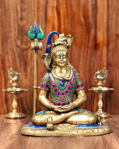 Brass Lord Shiva in meditation idol 15" Height