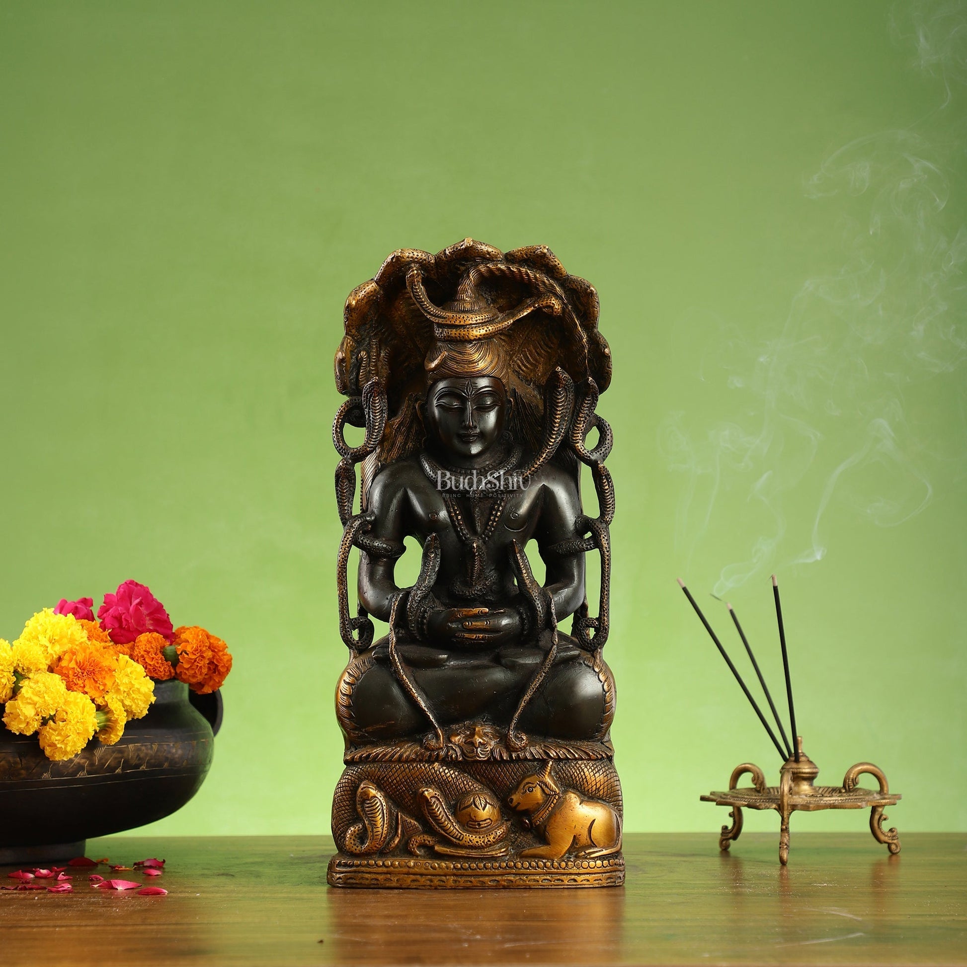 Brass Lord Shiva in Meditation Statue - 14.5x6.5x3 Inch