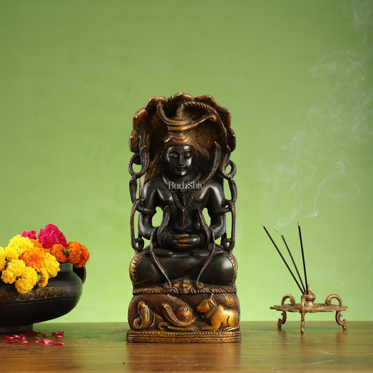 Brass Lord Shiva in Meditation Statue - 14.5x6.5x3 Inch