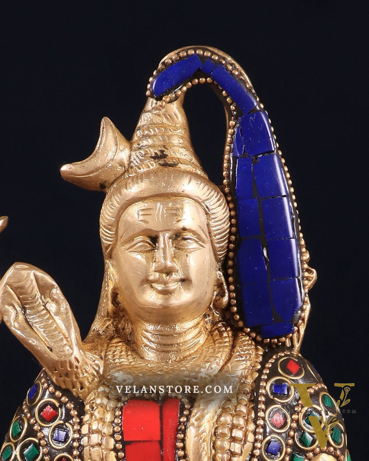 Brass Lord Shiva in Meditation Statue 8" meenakari Stonework
