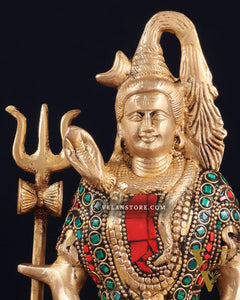 Brass Lord Shiva in Meditation Statue 8" meenakari Stonework