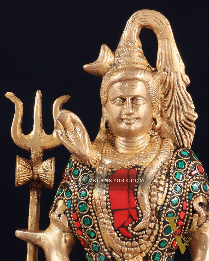 Brass Lord Shiva in Meditation Statue 8" meenakari Stonework