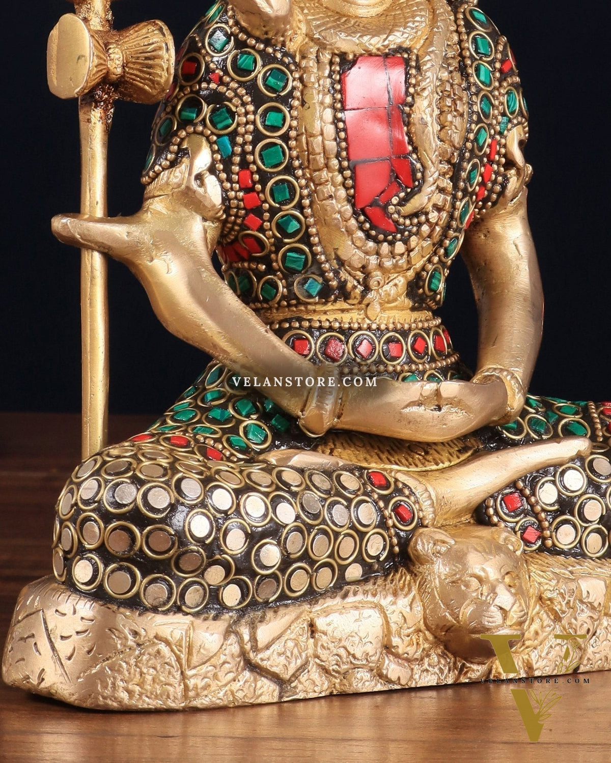 Brass Lord Shiva in Meditation Statue 8" meenakari Stonework