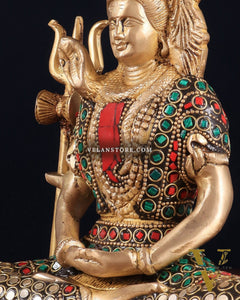 Brass Lord Shiva in Meditation Statue 8" meenakari Stonework