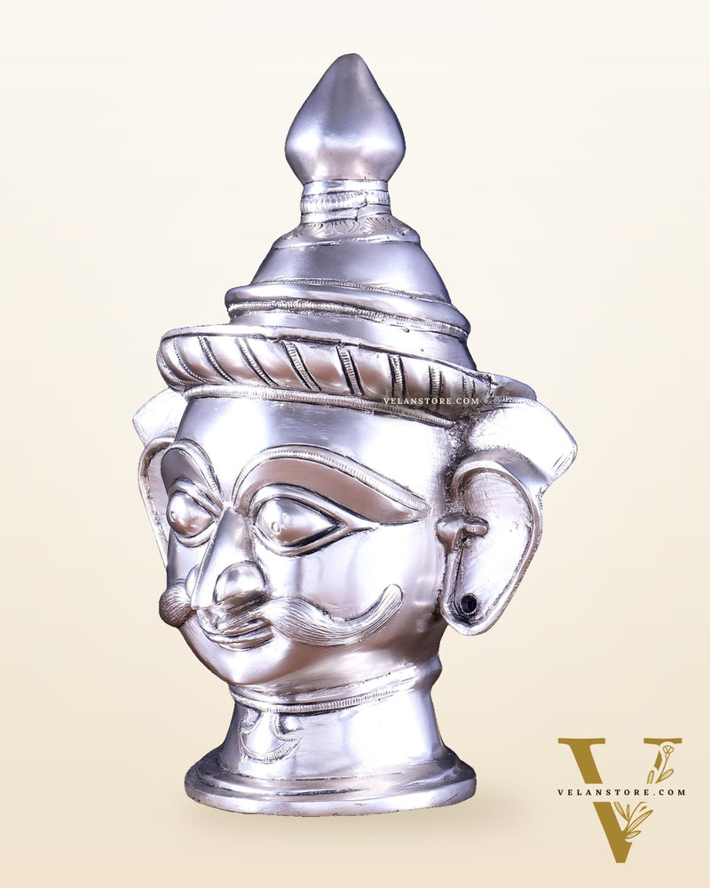 Brass Lord Shiva Mukhlingam silver plated Sculpture | 10"