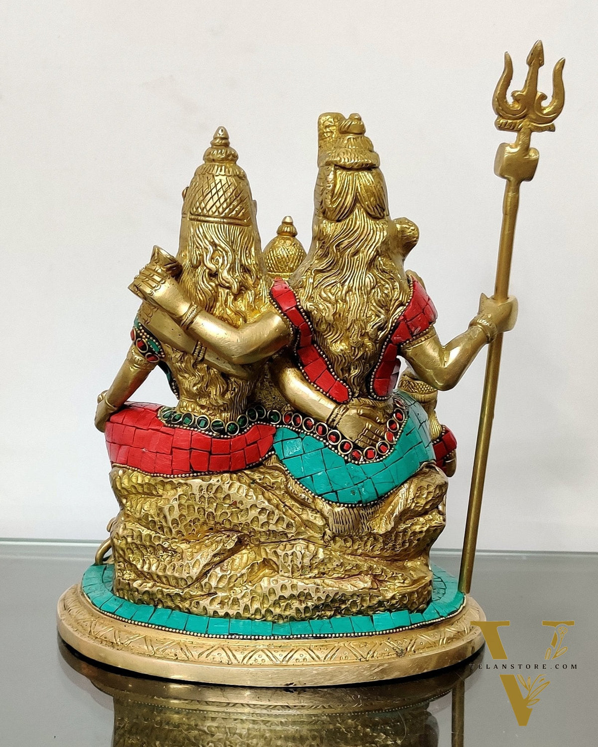 Brass Lord Shiva Parivaar Idol stonework 9.5 inch