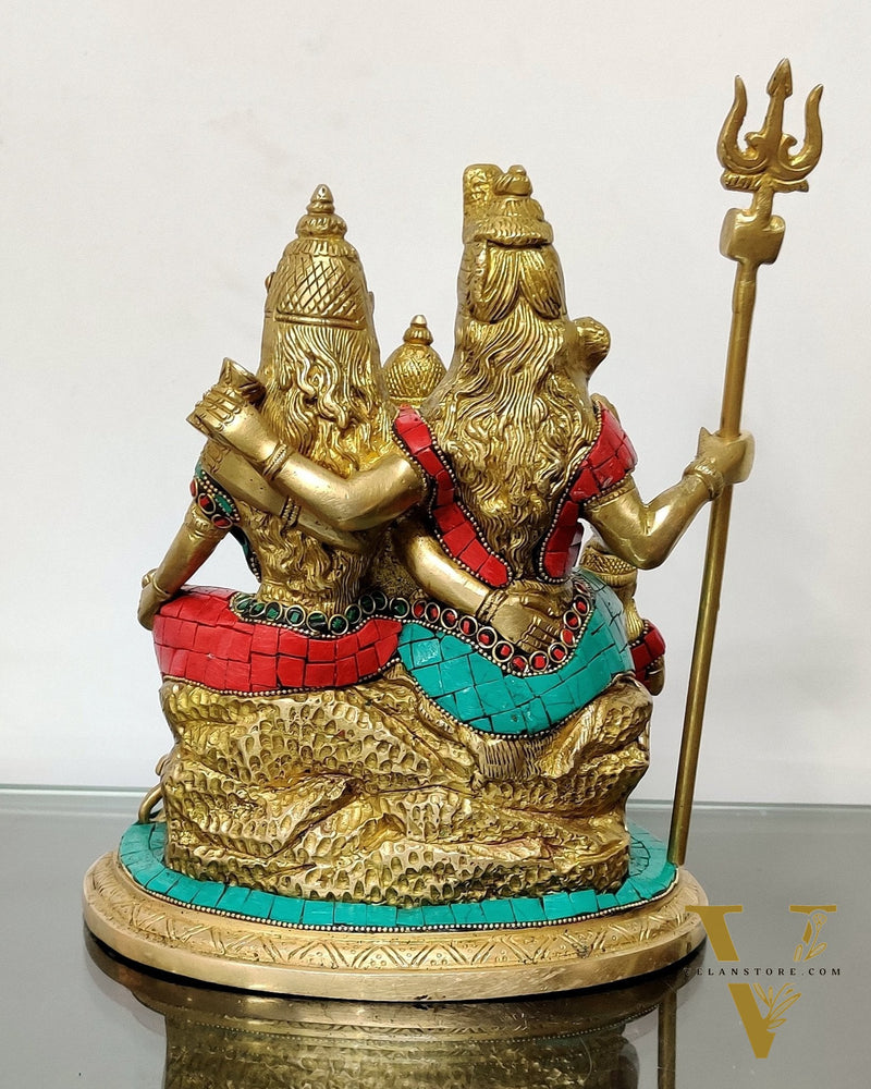 Brass Lord Shiva Parivaar Idol stonework 9.5 inch