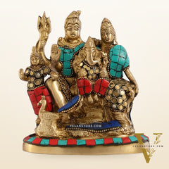 Brass Lord Shiva Parivaar Idol with Meenakari Stonework 6 inch