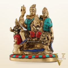 Brass Lord Shiva Parivaar Idol with Meenakari Stonework 6 inch
