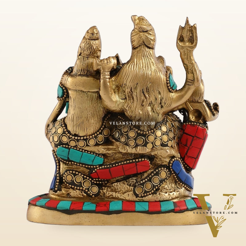 Brass Lord Shiva Parivaar Idol with Meenakari Stonework 6 inch