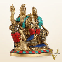 Brass Lord Shiva Parivaar Idol with Meenakari Stonework 6 inch