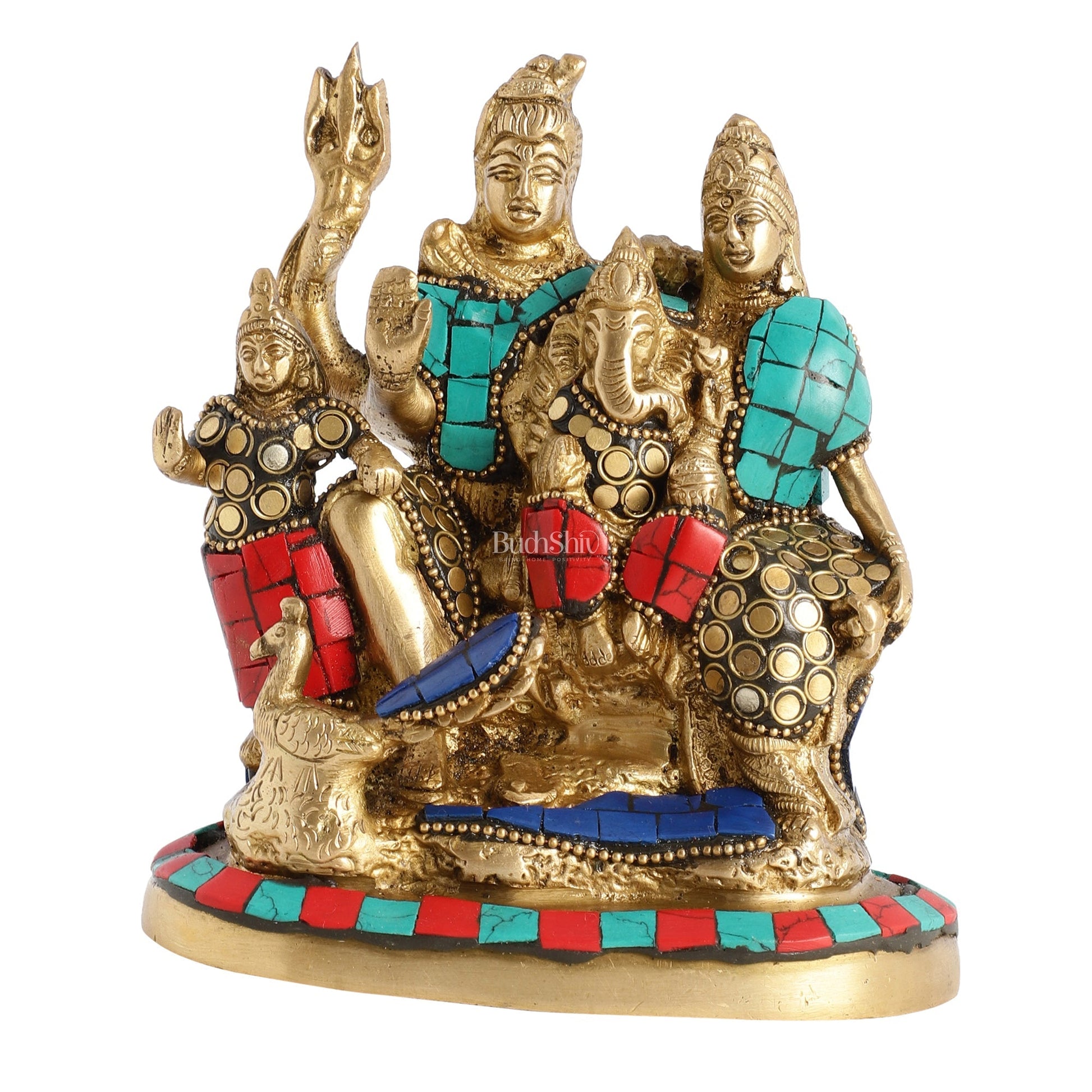 Brass Lord Shiva Parivaar Idol with Meenakari Stonework 6 inch