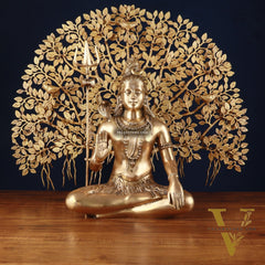 Brass Lord Shiva Statue aashirwad & Superfine Kalpavriksha Tree – Divine Decor Combo