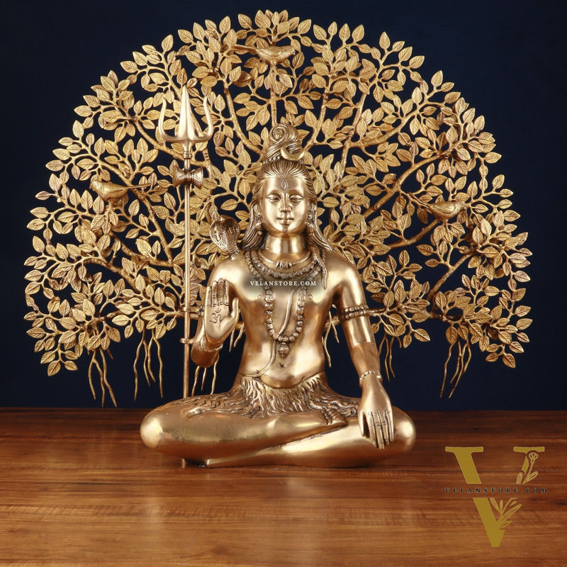 Brass Lord Shiva Statue aashirwad & Superfine Kalpavriksha Tree – Divine Decor Combo