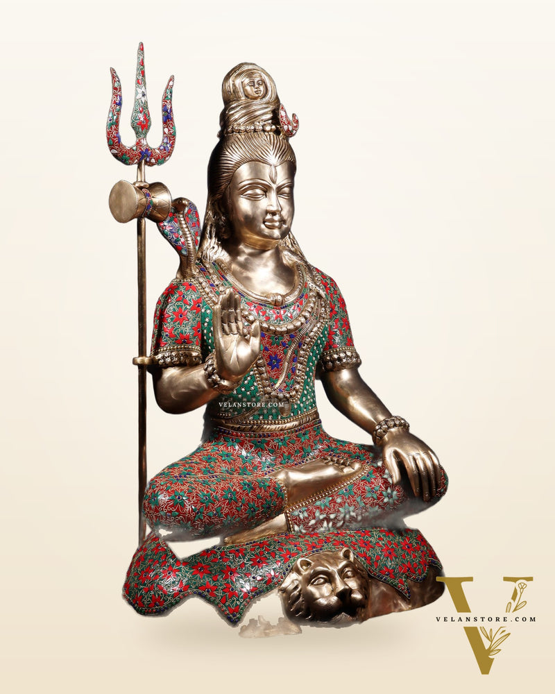 Brass Lord Shiva Statue in Aashirwaad Mudra - 36"