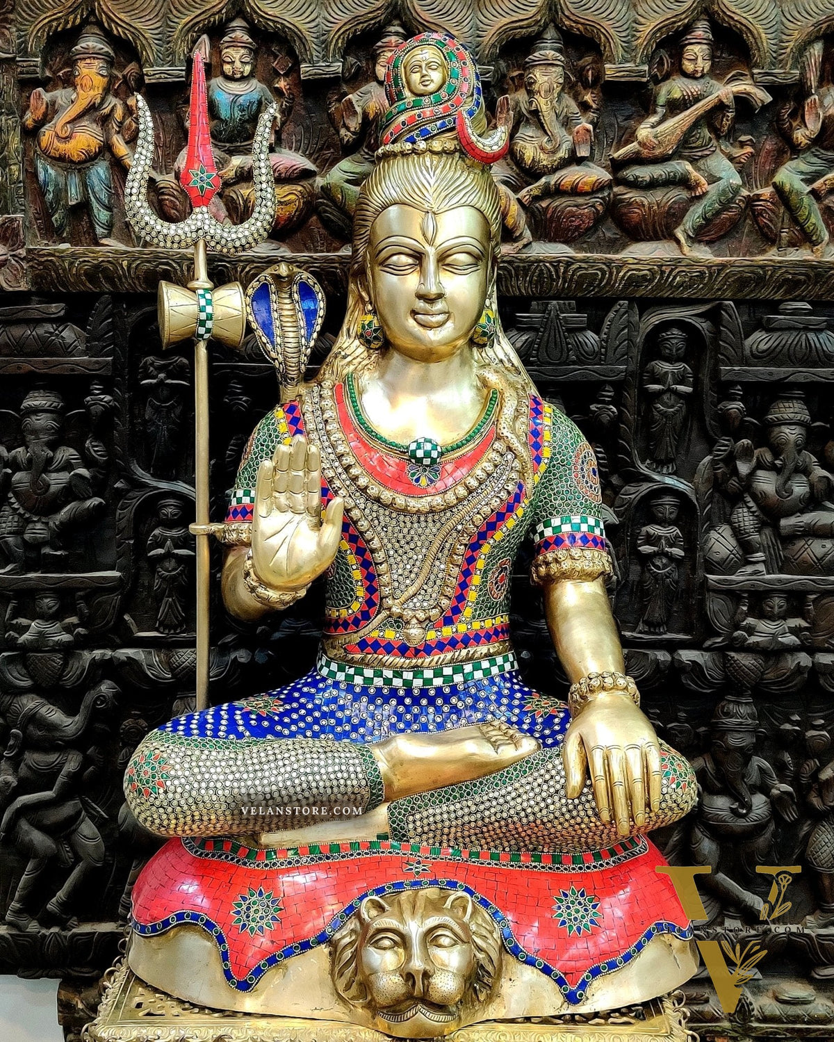 Brass Lord Shiva Statue in Dhayana Aashirwaad Mudra - 36"