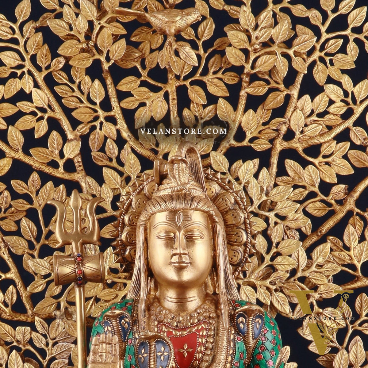 Brass Lord Shiva Statue & Kalpavriksha Tree – Divine Decor Combo