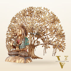 Brass Lord Shiva Statue & Kalpavriksha Tree – Divine Decor Combo