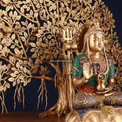Brass Lord Shiva Statue & Kalpavriksha Tree – Divine Decor Combo