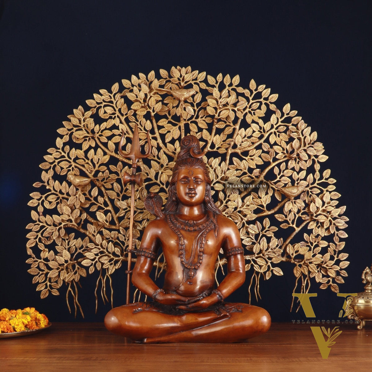 Brass Lord Shiva Statue & Superfine Kalpavriksha Tree – Divine Decor Combo
