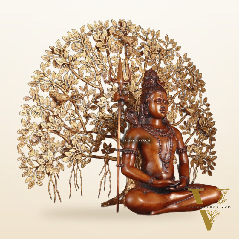 Brass Lord Shiva Statue & Superfine Kalpavriksha Tree – Divine Decor Combo