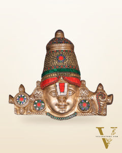 Brass Lord Tirupati Balaji Face with Shankhu Chakra | 12x13 inch